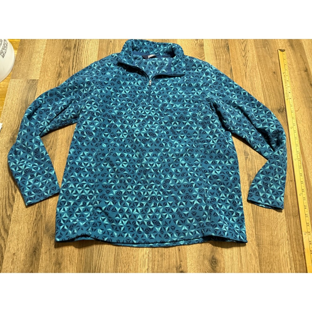 Lands End Shirts Women Size XL Blue Geometric Quarter Zip Mock Neck Fleece